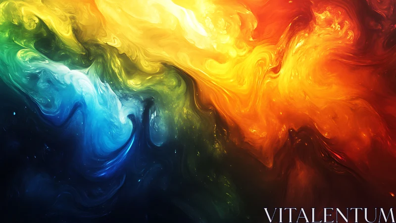 Solar storm of liquid rainbows swirling through cosmic dusk.