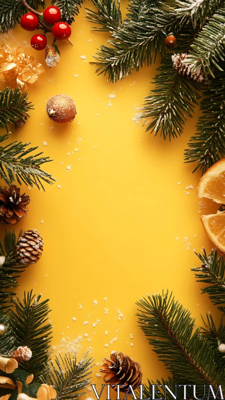 Cozy holiday greenery framing a bright golden backdrop.