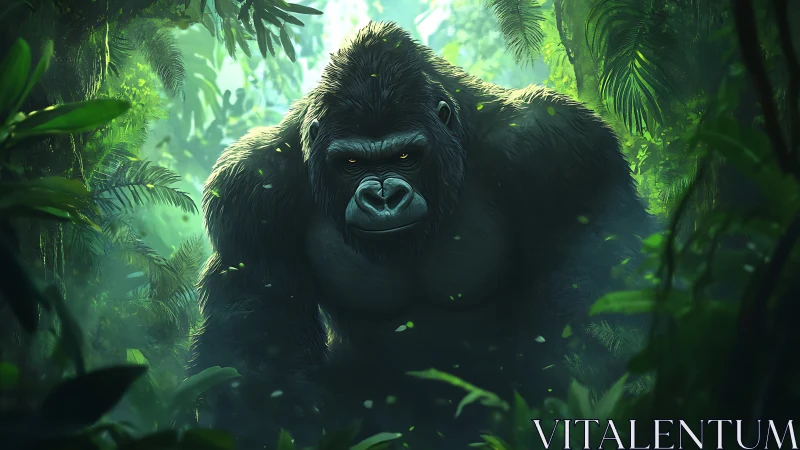 Powerful silverback gorilla quietly watches the jungle path