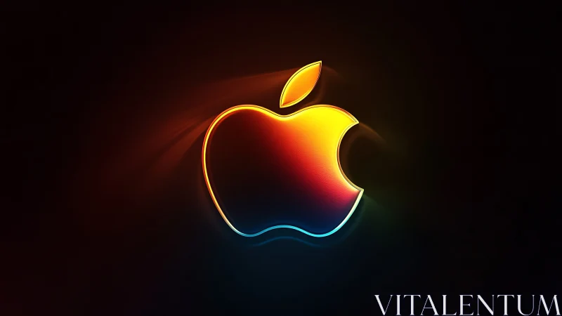 Chromatic apple emblem with neon edge illumination on black.