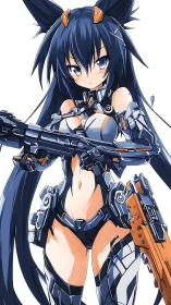 Mecha-enhanced cat-eared anime girl with dual sci-fi weapons