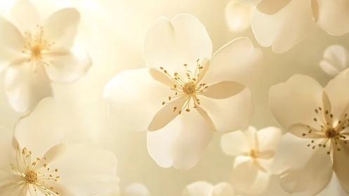 Creamy Blossoms Glowing Softly in Golden Light.