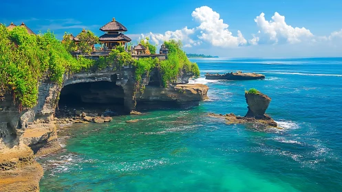Balinese Temple Perched on Dramatic Coastal Rock Formation.