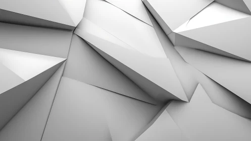 Low-poly faceted white geometry with sharp planar creases
