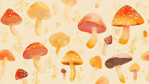 Watercolor mushroom pattern explores warm chromatic gradients
