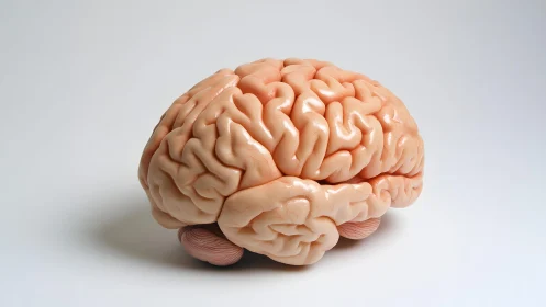Realistic Human Brain Model on White Background, Scientific Style.