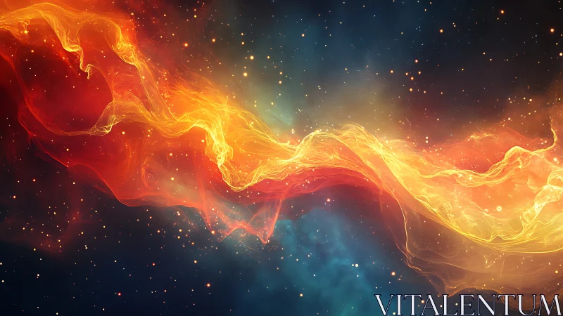 Dynamic Fire Flowing Through Cosmic Space With Particle Luminescence