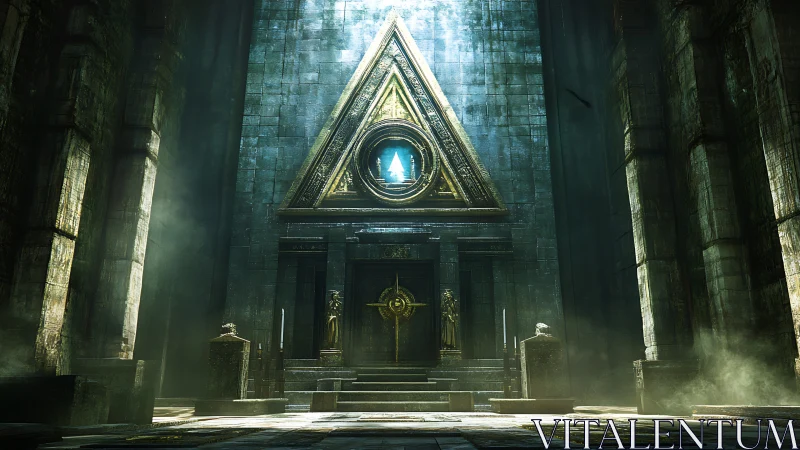 Ancient stone temple gateway with glowing triangular portal.