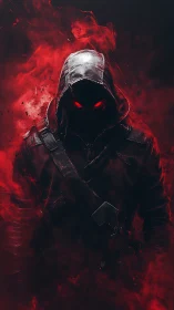 Hooded ember-walker carves a path through liquid crimson smoke