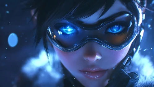 Futuristic arctic scout close-up with luminescent cyber visor