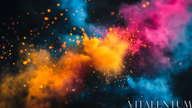 Exploding clouds of neon powder ignite a vivid dark void