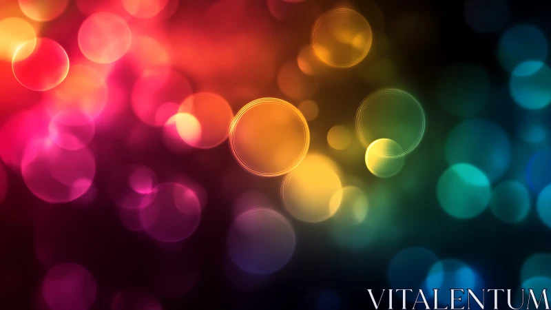 Orbiting neon bubbles drift across a soft rainbow dusk.