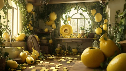 Sun-drunk lemon jungle overruns a sleepy cottage kitchen.