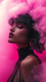 Side-profile portrait in neon magenta atmospheric haze