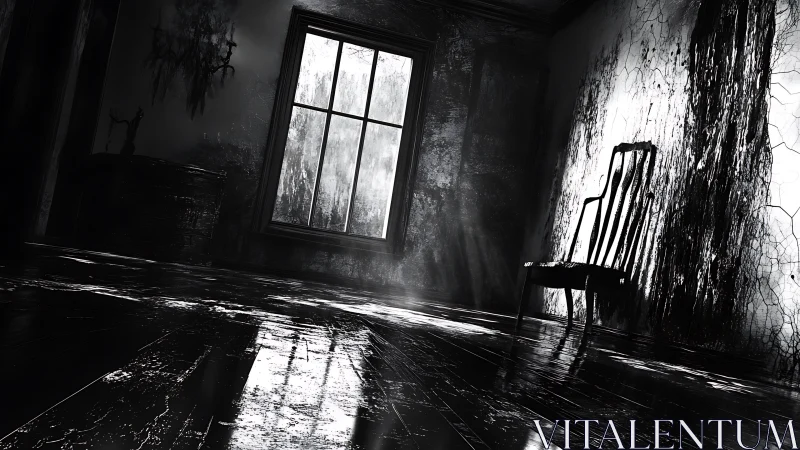 Tilted haunted room where shadows carve broken light.