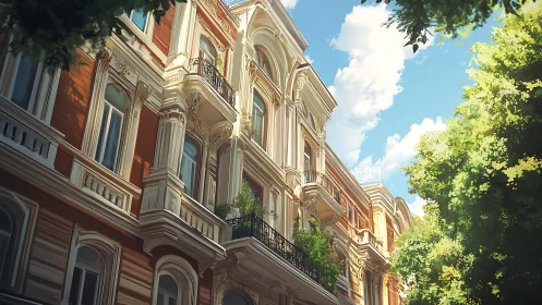 Sunlit city balconies glowing with greenery and charm.