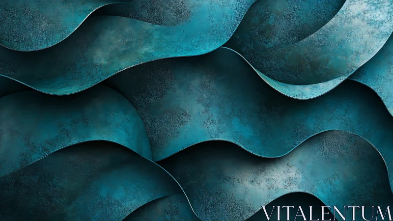 Curved teal layers forming textured abstract wave fields.