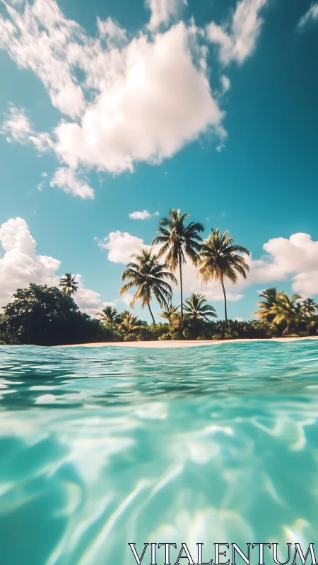 Tropical Paradise: Palm-Lined Lagoon in Turquoise Waters.