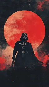 Bold dark figure strides before a blazing red moon