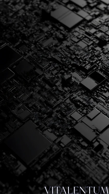 Dark geometric circuit surface with reflective modules.