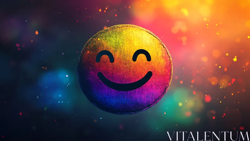 Radiant rainbow smiley drifting through a dreamy glow.