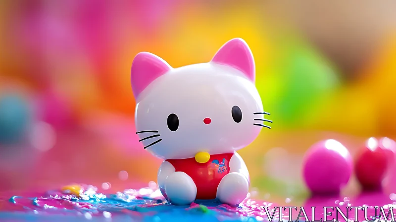 Hello Kitty Figurine Against Vibrant Rainbow Gradient.
