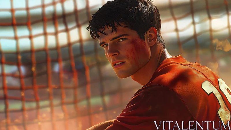 Injured soccer player rendered in dramatic digital lighting