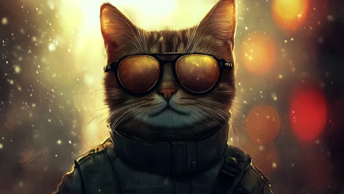 Cool Cat with Golden Sunglasses in Warm Glow.