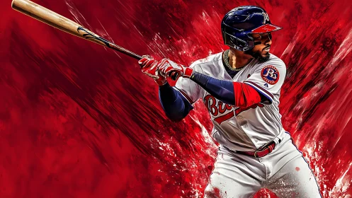 Electric red spotlight on a poised baseball slugger at bat.