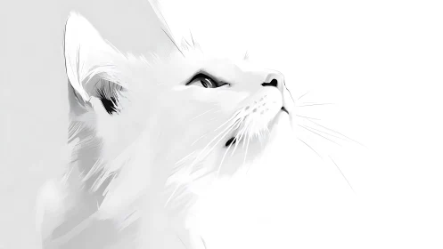 White Feline Portrait Study: Minimalist Graphite Rendering.