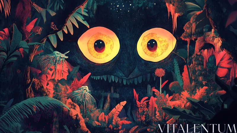 Gentle jungle giant with glowing eyes watching quietly.