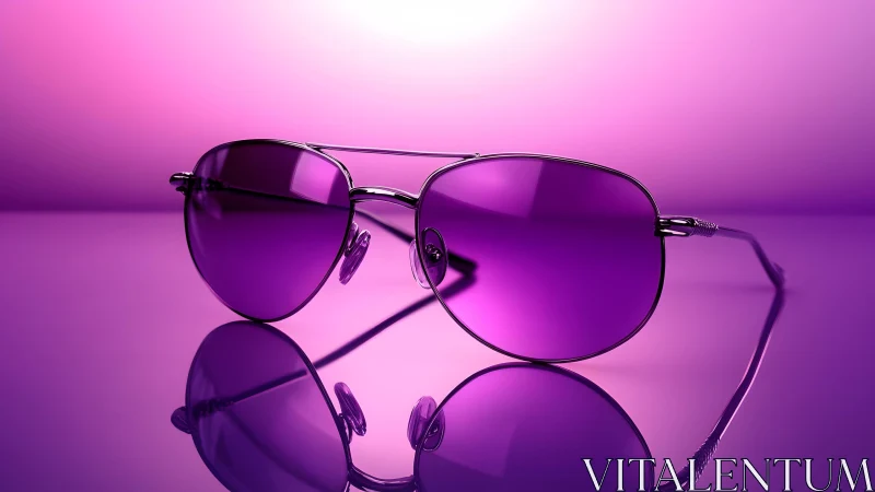Stylish aviator sunglasses with purple lenses on glossy surface.