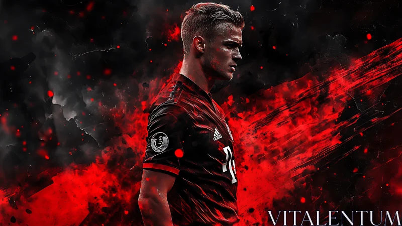 Blazing midfield warrior carved from red stadium thunder.