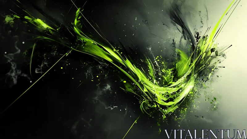 Green abstract energy streak on dark digital background.