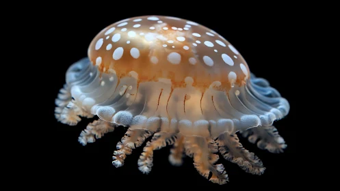 Jellyfish specimen is rendered against uniform black background