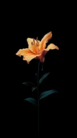 Golden Lily Blooms in Elegant Solitude Against Black