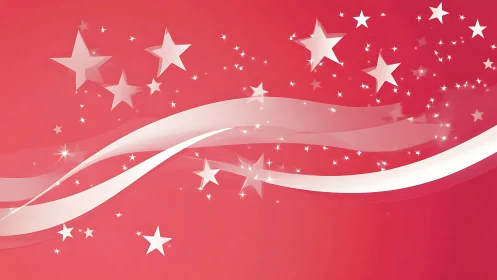 Radiant red backdrop with flowing white starry ribbons.