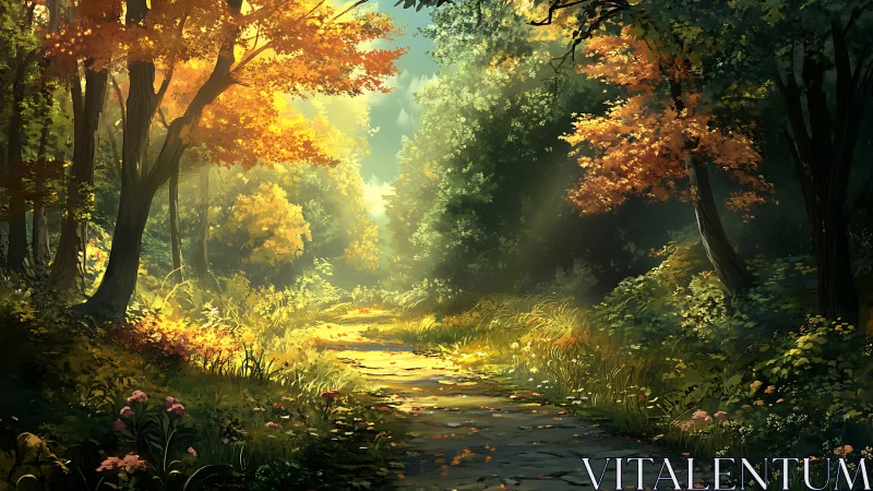 Golden Forest Stream: Nature's Peaceful Escape.