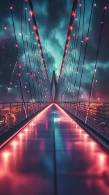 Neon skybridge glowing softly above the dreaming city at night.