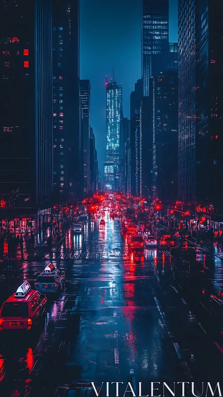 Neon rain turns the midnight avenue into liquid circuitry