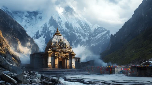 Golden mountain temple welcomes quiet paths into the clouds