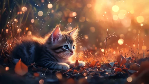 Luminescent Juvenile Feline Portrait with Golden Bokeh Ambient Lighting