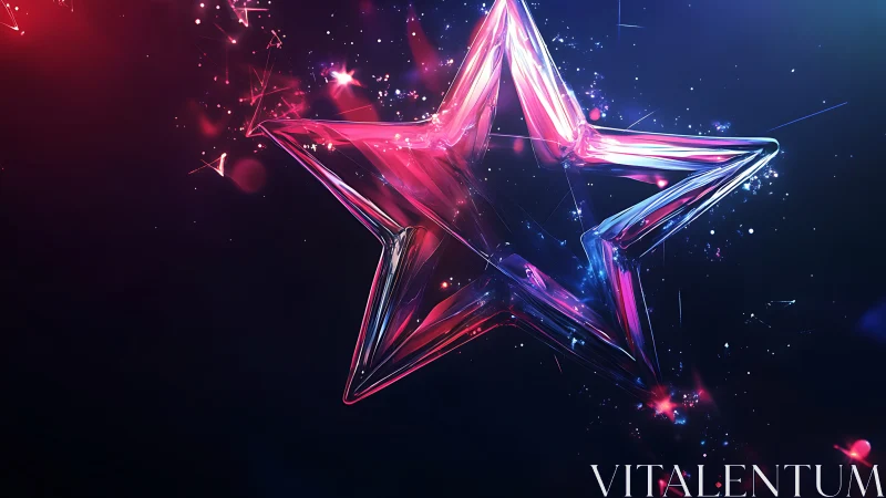 Translucent neon glass star floats in prismatic deep space