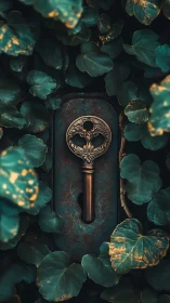 Secret garden key lounges in a rusted lock of emerald shadows