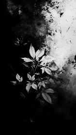 Monochrome leaves against high contrast abstract background.
