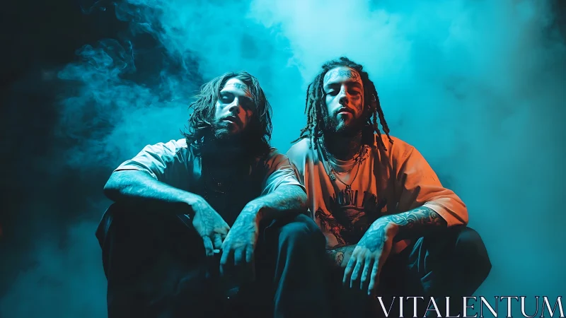 Moody neon haze with two friends owning the moment.