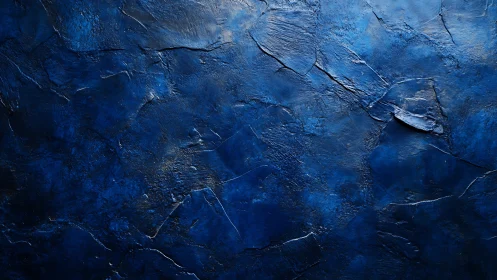 Textured ultramarine plaster surface with cracked relief pattern