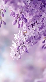 Wisteria cascading flowers with selective focus depth rendering