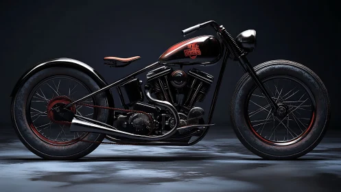 Midnight bobber motorcycle idol under studio-lit hush.