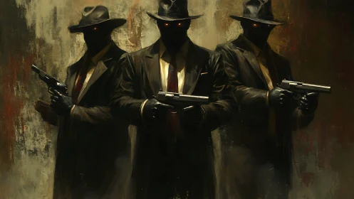 Midnight enforcers in shadowed trench coats stand ready.